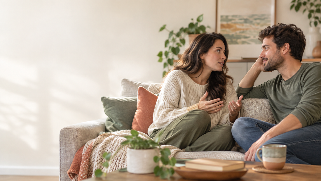 A couple having an open and supportive conversation about differences in intimacy