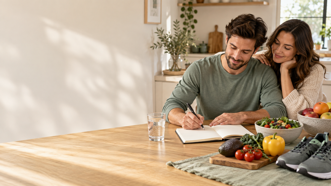 A man planning healthy lifestyle changes during the 90 days before trying for a baby