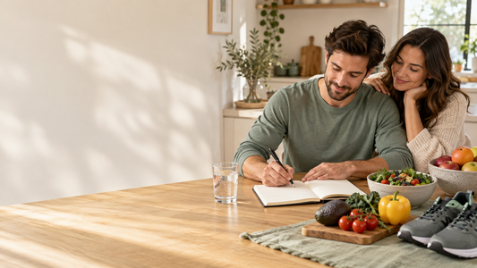 A man planning healthy lifestyle changes during the 90 days before trying for a baby