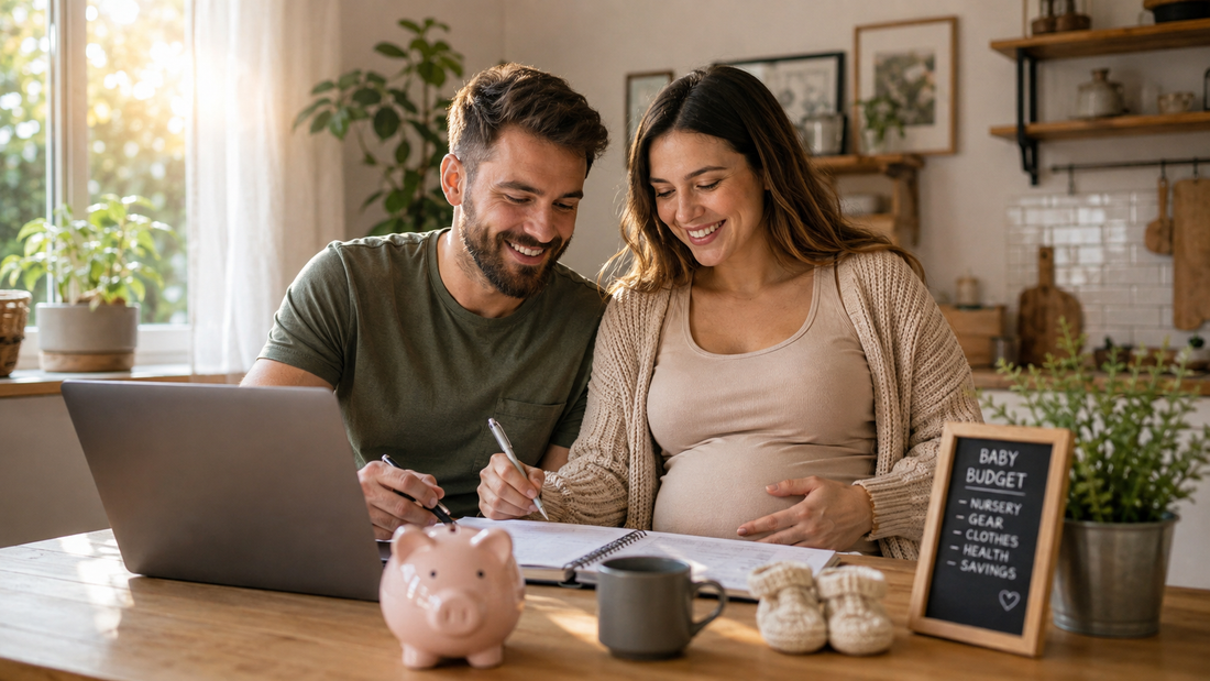 Expecting couple planning baby budget together