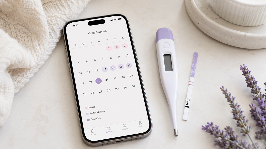 Ovulation tracking app with fertility calendar, basal body thermometer, and LH ovulation test strip