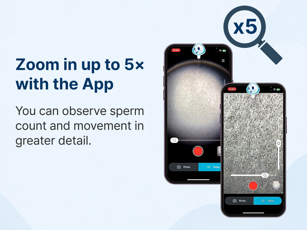 HAGOBOGO app feature showing up to 5x zoom for observing sperm count and movement in detail