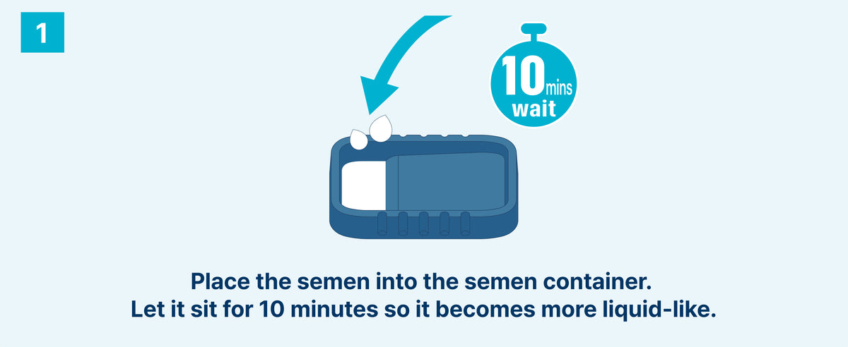 HAGOBOGO sperm observation kit instructions showing semen container use and 10-minute wait step
